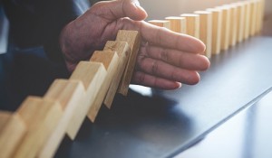 Concept of solution and domino effect.Slightly de-focused and cl