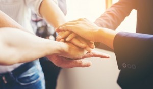 Concept of teamwork: Close-Up of hands business team showing un