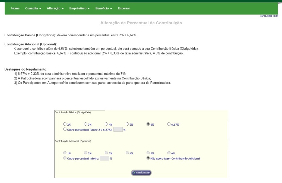 pecentual contribuicao